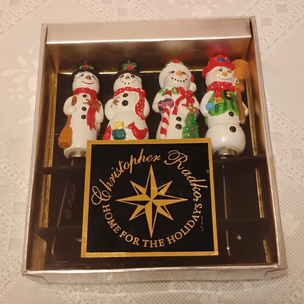 Christopher Radko Home for the Holidays Snowmen Pate Knives - Set of 4, Open Box